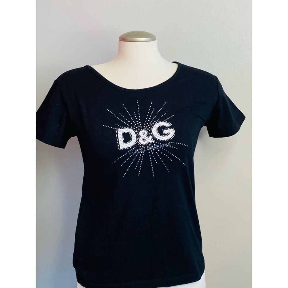 ποΈ D&G AuthenticβBlack Short Sleeve Tee with Sparkling Logo